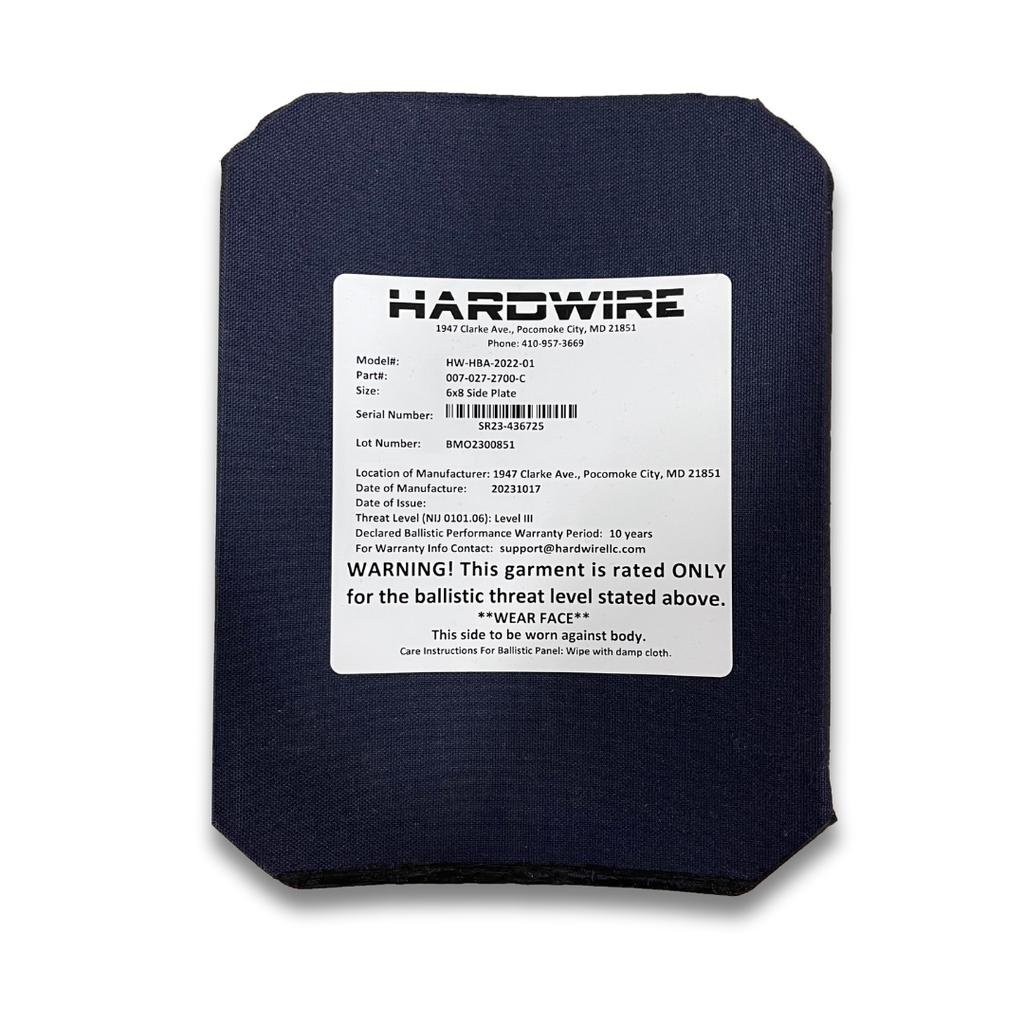 Hardwire Rifle Resistant Steel Side Armor Plate provides NIJ Certified Level 3+ protection. Available in 6x6 inches and 6x8 inches.