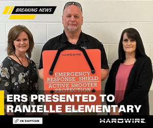 Hardwire LLC emergency response shield donation to Ranielle elementary by Ranielle PD