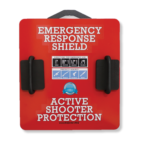 Hardwire Emergency Response Shield is DHS-designated. School ballistic shield for Texas HB 33, stops rifle rounds including 5.56mm M855.