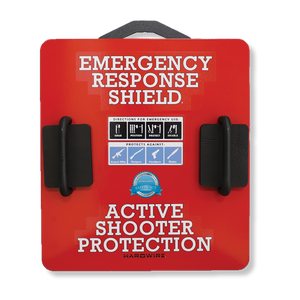Hardwire Emergency Response Shield is DHS-designated. School ballistic shield for Texas HB 33, stops rifle rounds including 5.56mm M855.